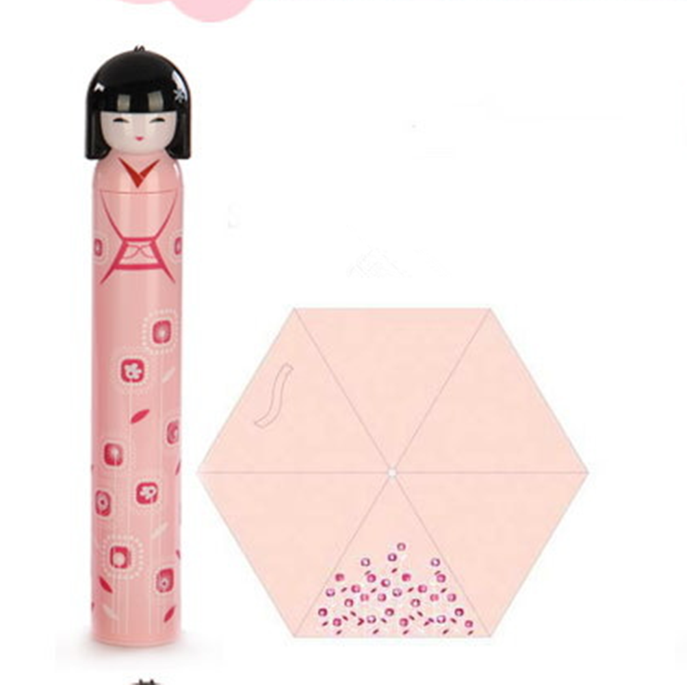 Cute Japanese kimono geisha Doll Folding Umbrella anti UV RAIN umbrella unique Pink Flower - Mega Save Wholesale & Retail - 1