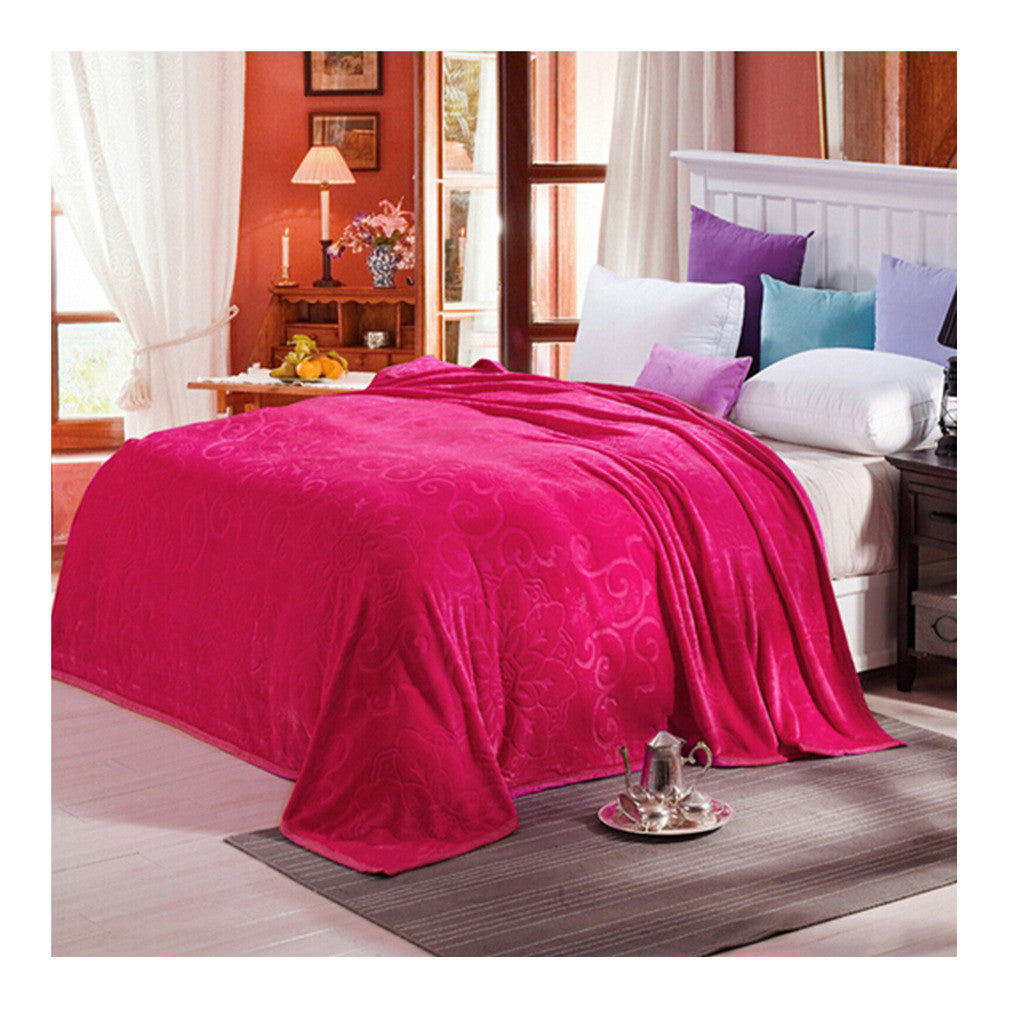 Clipped Pattern Blanket Bedding Throw Fleece Super Soft Warm Value rose red - Mega Save Wholesale & Retail