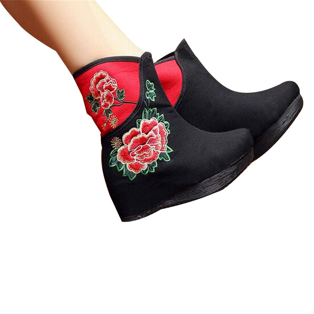 Chinese Embroidered Shoes women's singles boots national wind Elevator shoes Tall Boots Black - Mega Save Wholesale & Retail - 1