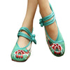 Vintage Chinese Embroidered Flat Ballet Ballerina Cotton Velvet Mary Jane Shoes for Women in Green Floral Design - Mega Save Wholesale & Retail - 1