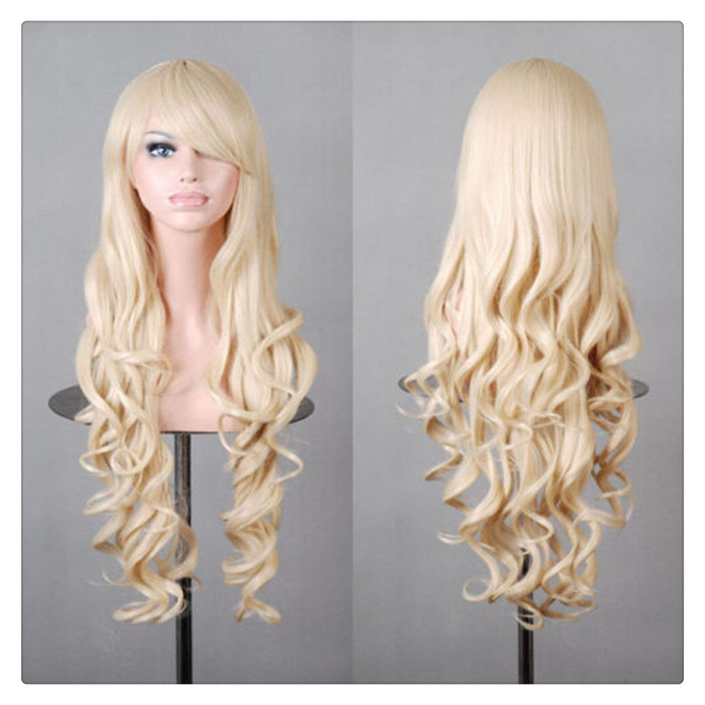 Women New Fashion Women Girl 80cm Wavy Curly Long Hair Full Cosplay Party Sexy Lolita wig Yellow - Mega Save Wholesale & Retail
