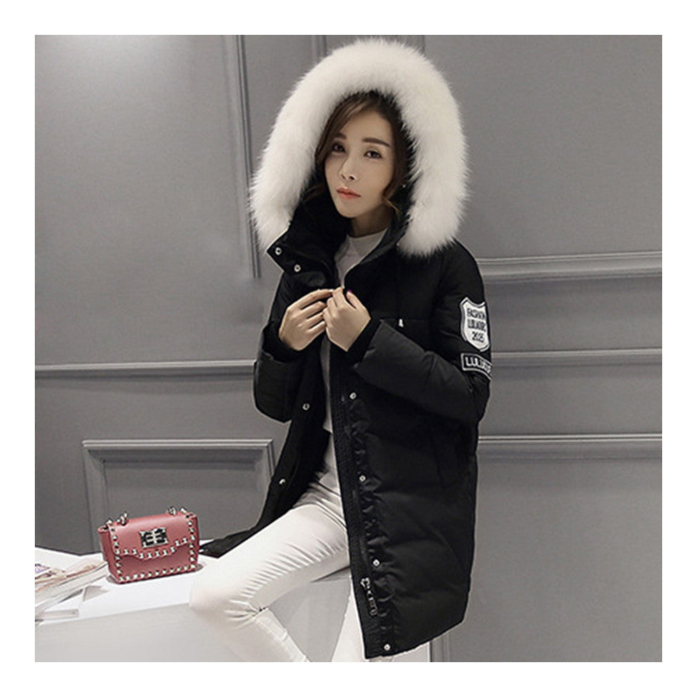 Winter Down Coat Woman Middle Long Loose Thick   black   S - Mega Save Wholesale & Retail - 1