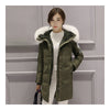 Winter Down Coat Woman Middle Long Loose Thick   army green   S - Mega Save Wholesale & Retail - 1