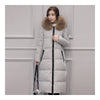 Winter Long Slim Warm Woman Down Coat Racoon Fur Collar   grey   S - Mega Save Wholesale & Retail - 1