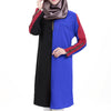 Flax Short Muslim Long Dress Long Sleeve Splicing   sapphire blue - Mega Save Wholesale & Retail - 1