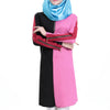 Flax Short Muslim Long Dress Long Sleeve Splicing   rose red - Mega Save Wholesale & Retail - 1