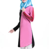 Flax Short Muslim Long Dress Long Sleeve Splicing   rose red - Mega Save Wholesale & Retail - 2