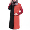 Flax Short Muslim Long Dress Long Sleeve Splicing   brick red - Mega Save Wholesale & Retail - 1
