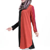 Flax Short Muslim Long Dress Long Sleeve Splicing   brick red - Mega Save Wholesale & Retail - 2